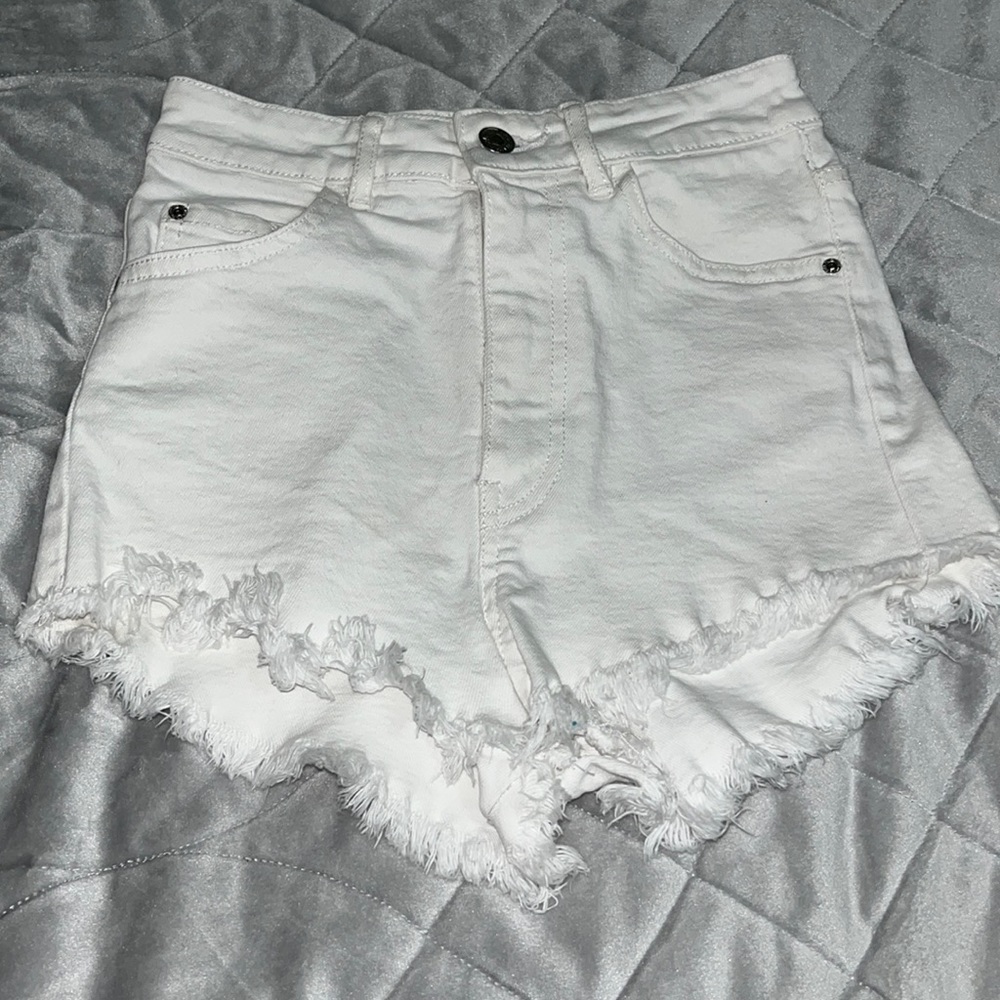 Zara white high waisted blue Jean shorts